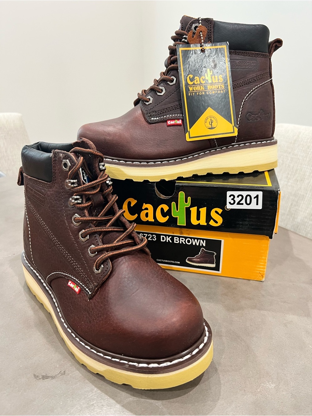 Cactus Mens Low Top Steel Toe Work Boots - 6723 Dark Brown Leather - Size 6